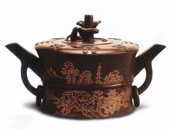 中国紫砂茗壶珍赏第86期——描金山水八卦纹壶